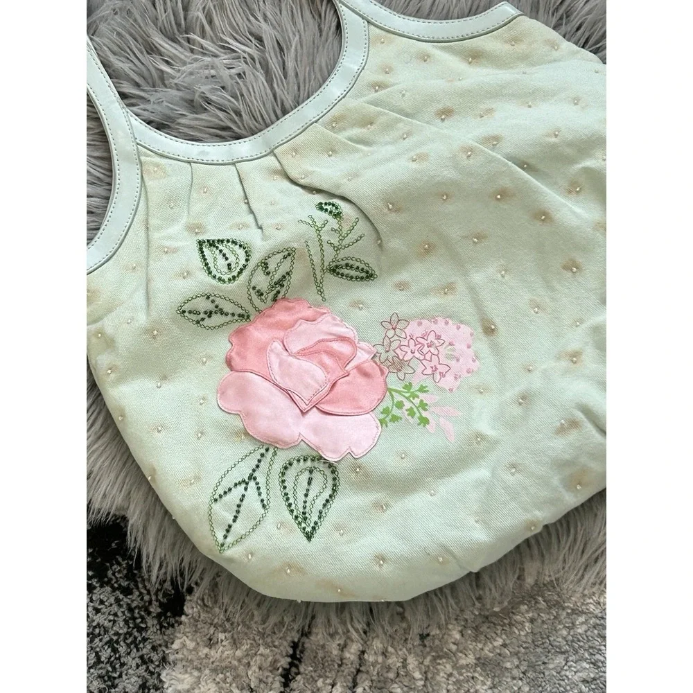 HARRODS Mint‎ Floral Embroidered Beaded Hobo Shoulder Bag